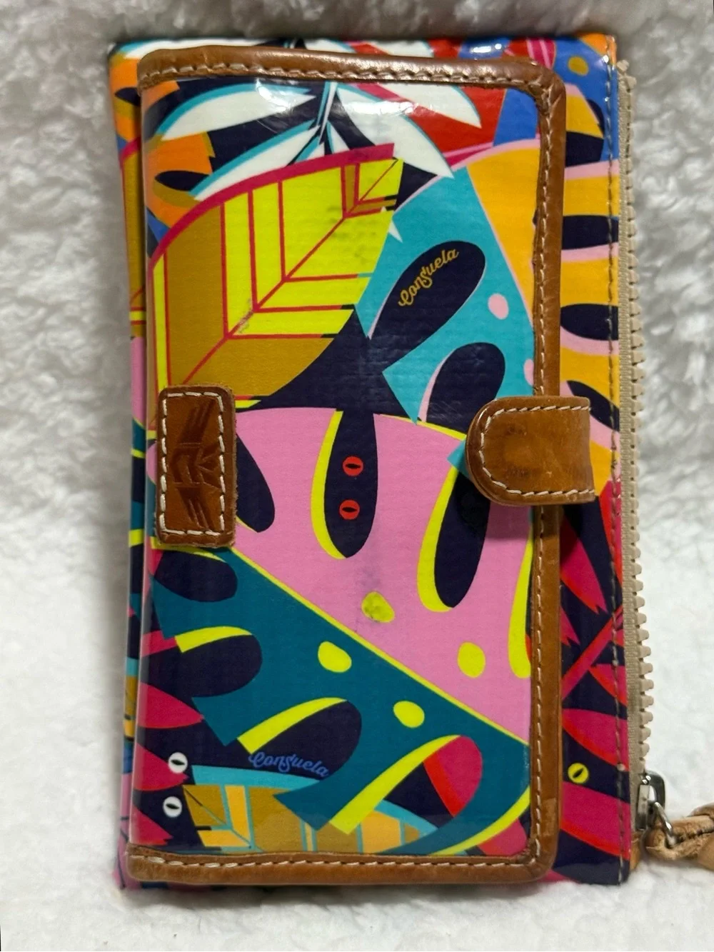 Consuela Multicolor Maya Leaf-Print Leather Slim Wallet